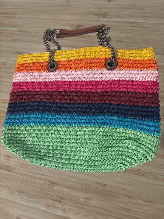 Kurt Geiger Handbags - Kurt Geiger London Chelsea Raffia Multicolor Stripe Tote Bag - Green, Blue, Pink